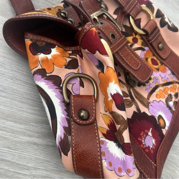 Isabella Fiori Vintage Floral Leather Trim buckle Handbag Boho 80s Cottagecore - Picture 4 of 8